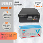 Комплект ИБП для котла Hiden на полку 1000 Вт + AGM аккумулятор Vektor 150 Ач