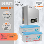 Комплект ИБП для котла Hiden настенный 1000 Вт + 2 AGM аккумулятора Vektor по 200 Ач