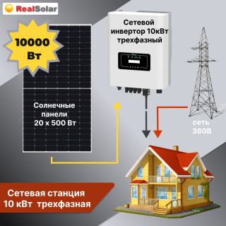 Сетевая солнечная электростанция SUN10/10000-3F трехфазная