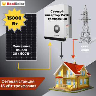 Сетевая солнечная электростанция SMART15/15000-3F трехфазная